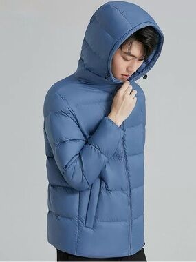 Men's Hooded Puffer Jacket - Blue